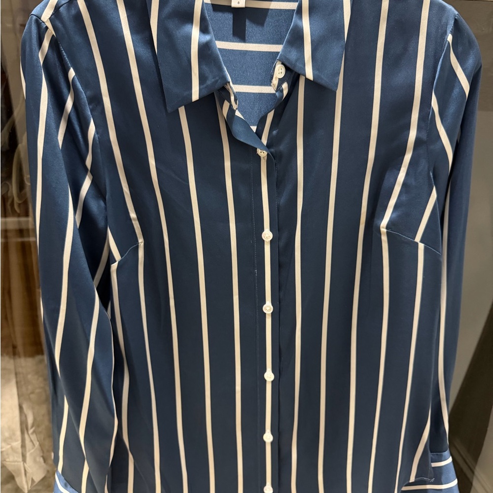 Veronica Beard Blue and White Striped Blouse - Picture 2 of 5
